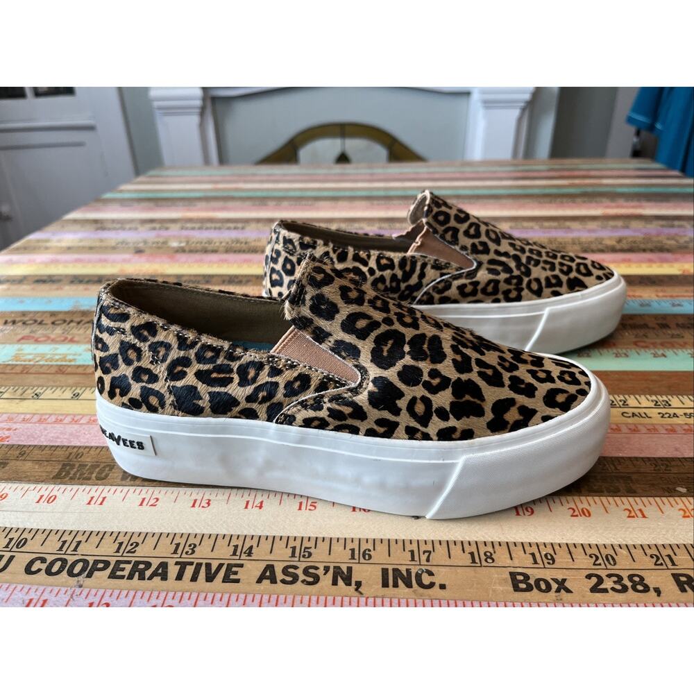 $130 SEAVEES Sz 7 Sneakers Baja Platform Mulholland Leopard Cowhide Leather Boho - Picture 8 of 14